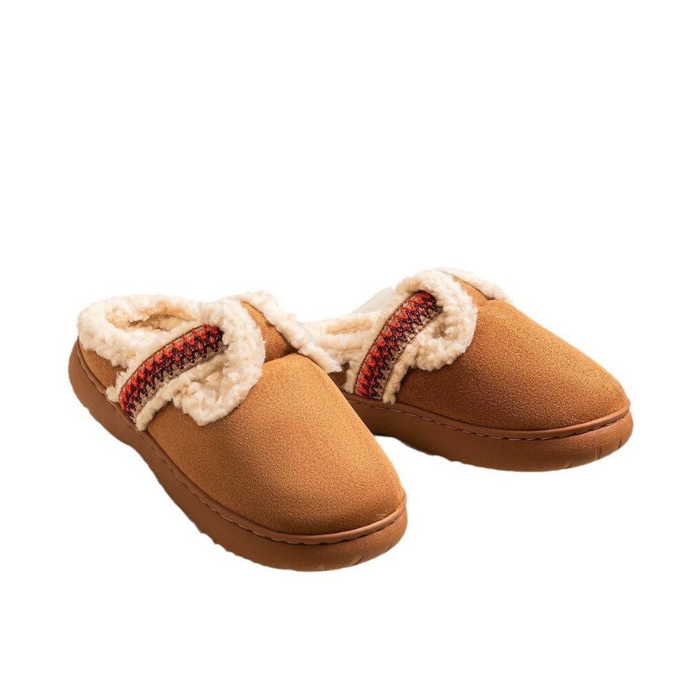 Women's Cozy Suede Scuff Slippers& Plush Faux Fur Lined Slip-On Mules